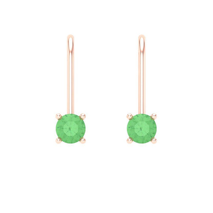 0.5 ctw Green Zirconia Drop Dangle Earrings | 4.0mm Round Cut White Gold Lever Back | April Birthstone