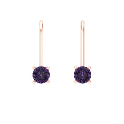 0.5 ctw Alexandrite Drop Dangle Earrings | 4.0mm Round Cut White Gold Lever Back | June Birthstone