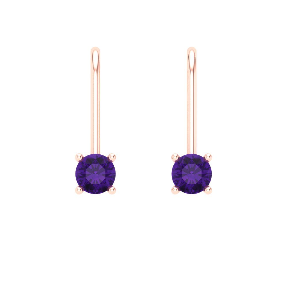 0.5 ctw Amethyst Drop Dangle Earrings | 4.0mm Round Cut White Gold Lever Back | February Birthstone