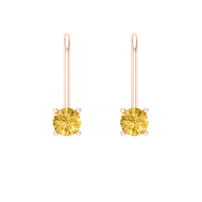 0.5 ctw Citrine Drop Dangle Earrings | 4.0mm Round Cut White Gold Lever Back | November Birthstone