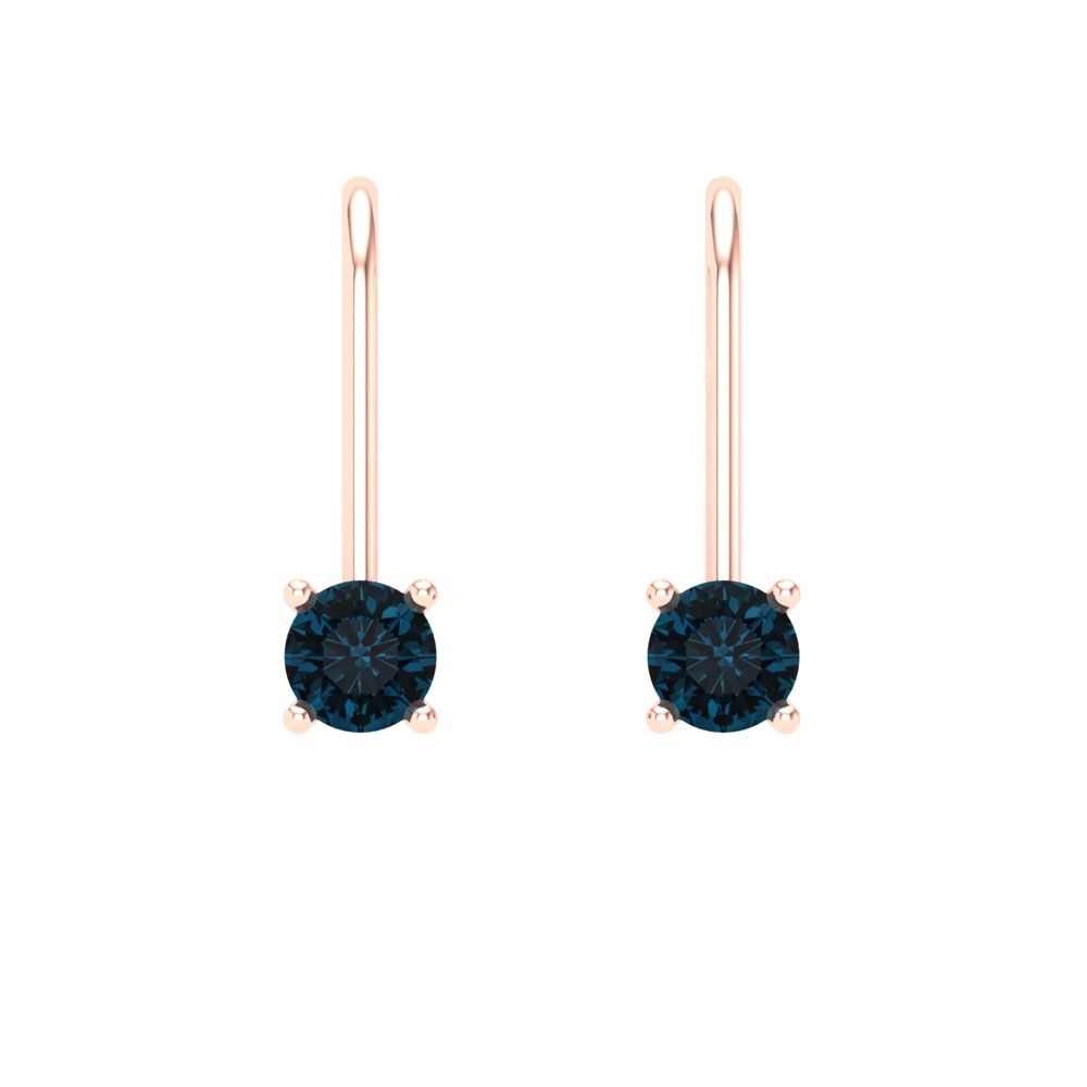 0.5 ctw London Blue Topaz Drop Dangle Earrings | 4.0mm Round Cut White Gold Lever Back | December Birthstone