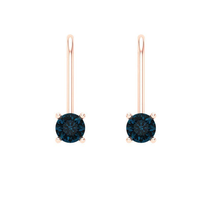 0.5 ctw London Blue Topaz Drop Dangle Earrings | 4.0mm Round Cut White Gold Lever Back | December Birthstone