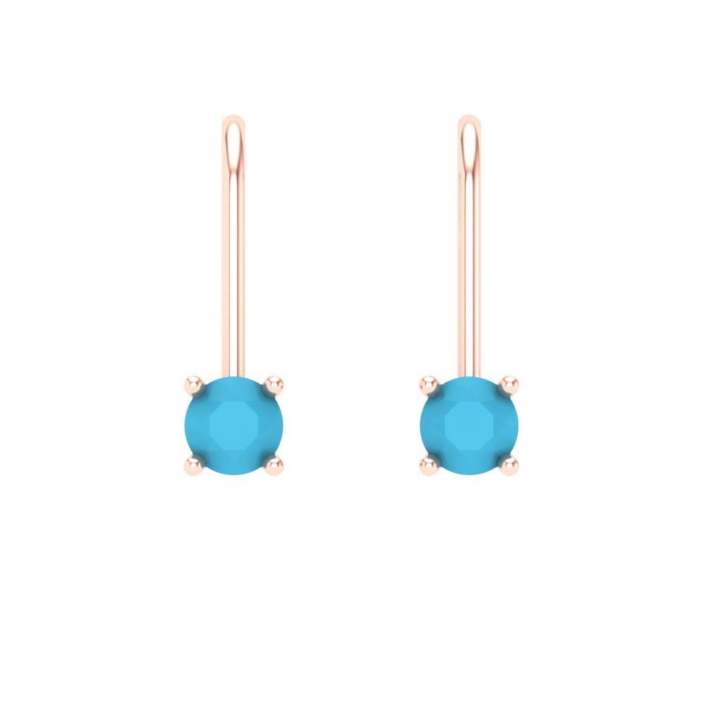 0.5 ctw Turquoise Drop Dangle Earrings | 4.0mm Round Cut White Gold Lever Back | December Birthstone