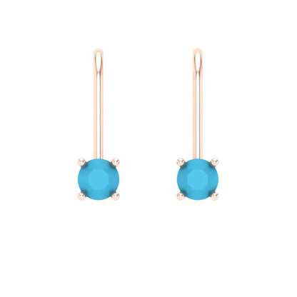 0.5 ctw Turquoise Drop Dangle Earrings | 4.0mm Round Cut White Gold Lever Back | December Birthstone