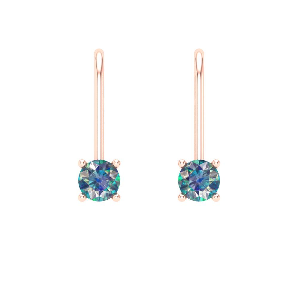 0.5 ctw Blue Moissanite Drop Dangle Earrings | 4.0mm Round Cut White Gold Lever Back | April Birthstone