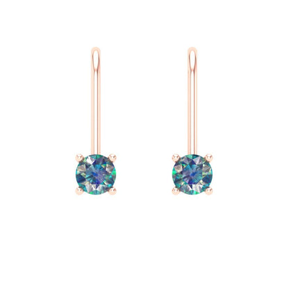 0.5 ctw Blue Moissanite Drop Dangle Earrings | 4.0mm Round Cut White Gold Lever Back | April Birthstone