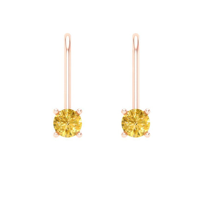 0.5 ctw Yellow Zirconia Drop Dangle Earrings | 4.0mm Round Cut White Gold Lever Back | April Birthstone