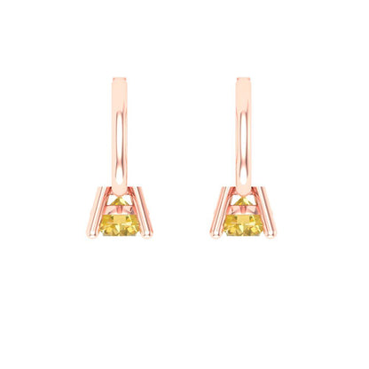 0.5 ctw Yellow Zirconia Drop Dangle Earrings | 4.0mm Round Cut White Gold Lever Back | April Birthstone