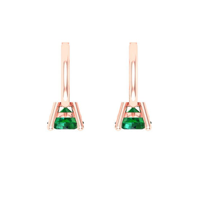 0.5 ctw Emerald Drop Dangle Earrings | 4.0mm Round Cut White Gold Lever Back | May Birthstone