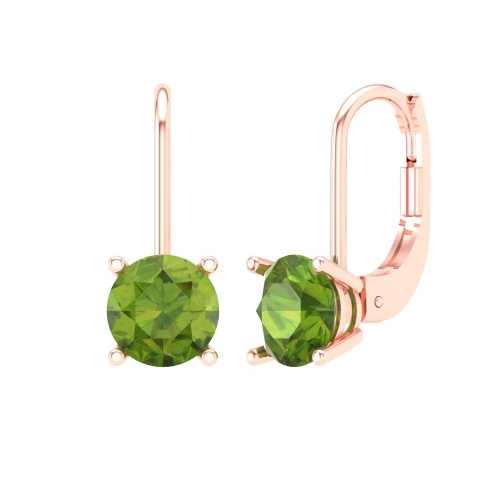 1.5 ctw Peridot Drop Dangle Earrings | 6mm Round Cut White Gold Lever Back | August Birthstone