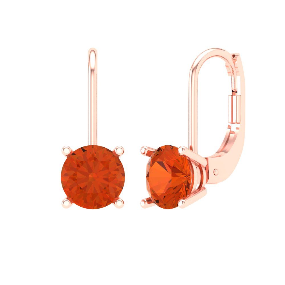 1.5 ctw Red Zirconia Drop Dangle Earrings | 6mm Round Cut White Gold Lever Back | April Birthstone