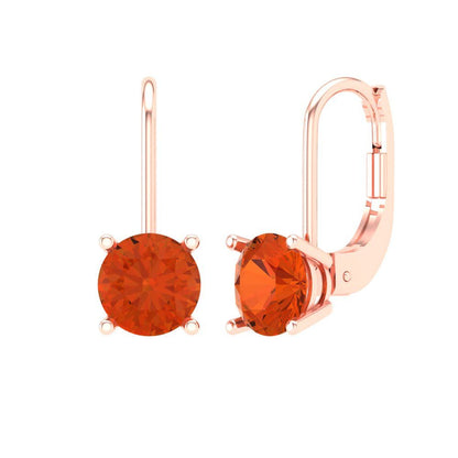 1.5 ctw Red Zirconia Drop Dangle Earrings | 6mm Round Cut White Gold Lever Back | April Birthstone