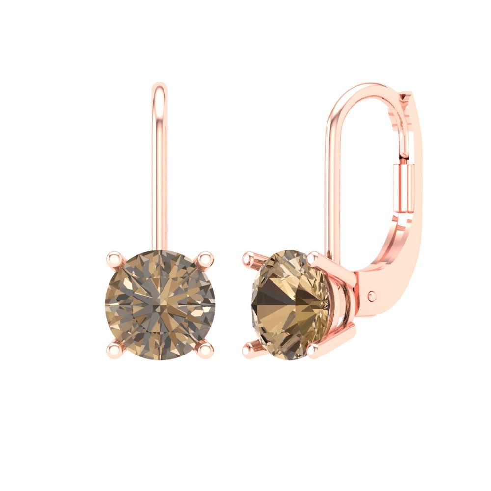 1.5 ctw Champagne Drop Dangle Earrings | 6mm Round Cut White Gold Lever Back | April Birthstone