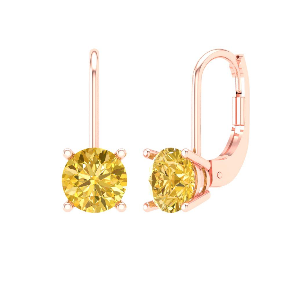 1.5 ctw Citrine Drop Dangle Earrings | 6mm Round Cut White Gold Lever Back | November Birthstone