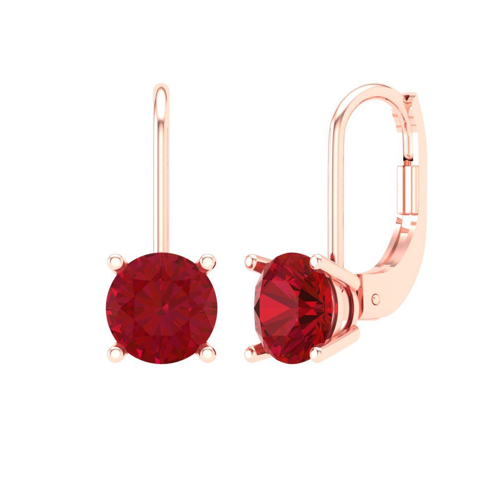 1.5 ctw Pink Tourmaline Drop Dangle Earrings | 6mm Round Cut White Gold Lever Back | April Birthstone