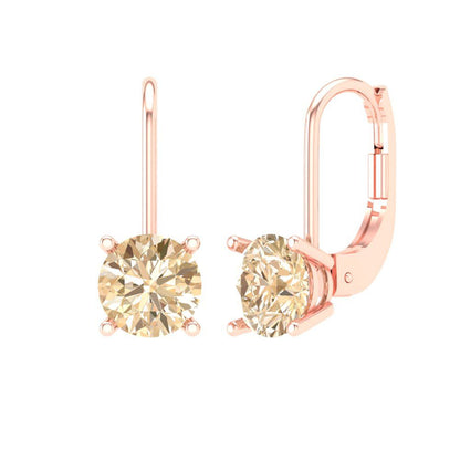 1.5 ctw Morganite Drop Dangle Earrings | 6mm Round Cut White Gold Lever Back | February Birthstone