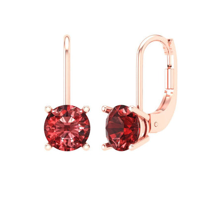 1.5 ctw Garnet Drop Dangle Earrings | 6mm Round Cut White Gold Lever Back | January Birthstone