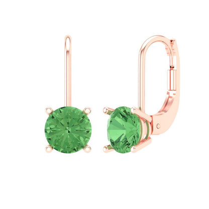 1.5 ctw Green Zirconia Drop Dangle Earrings | 6mm Round Cut White Gold Lever Back | April Birthstone