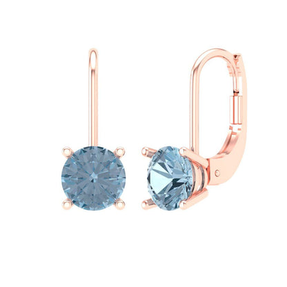 1.5 ctw Sky Blue Topaz Drop Dangle Earrings | 6mm Round Cut White Gold Lever Back | December Birthstone