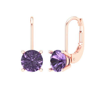 1.5 ctw Alexandrite Drop Dangle Earrings | 6mm Round Cut White Gold Lever Back | June Birthstone