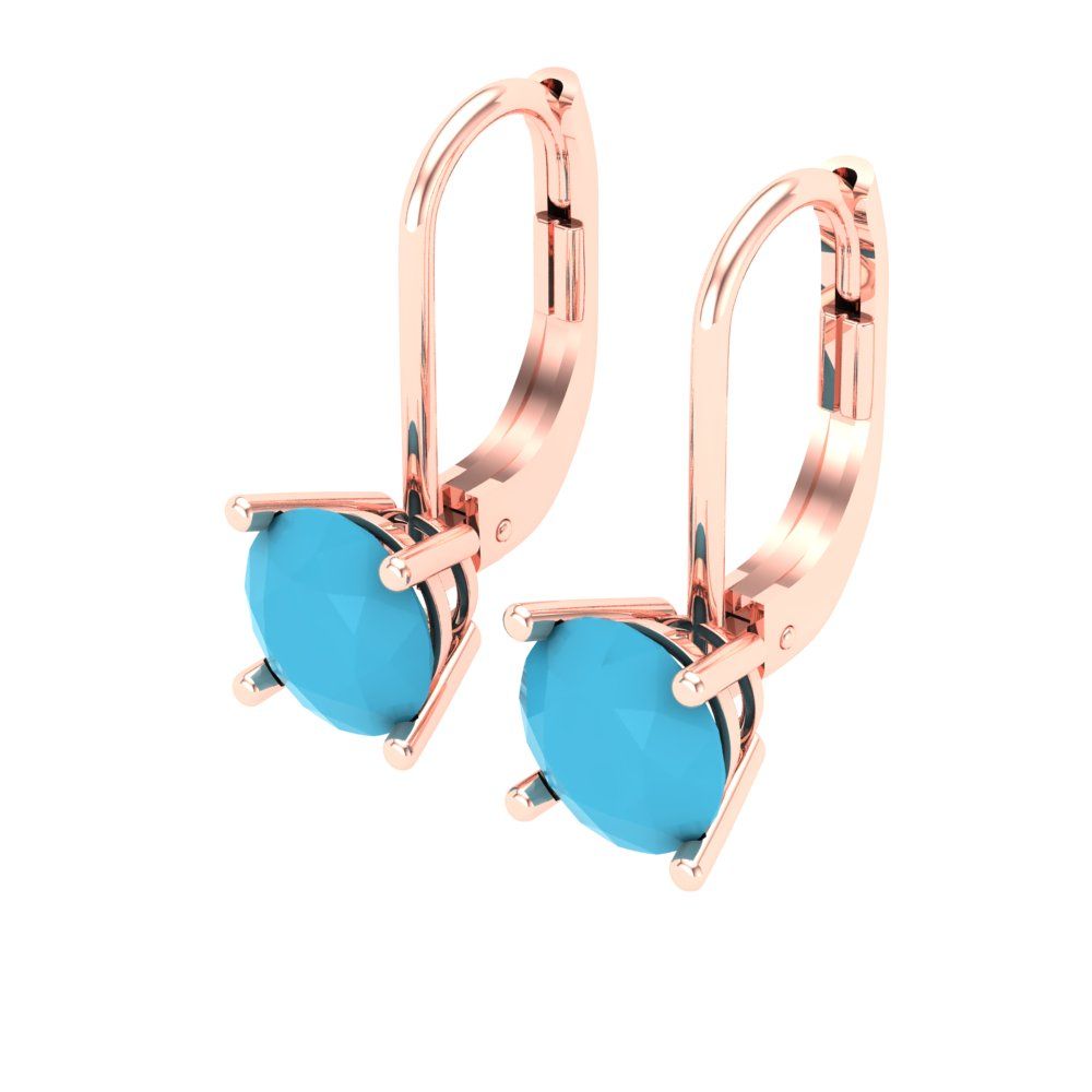 1.5 ctw Turquoise Drop Dangle Earrings | 6mm Round Cut White Gold Lever Back | December Birthstone