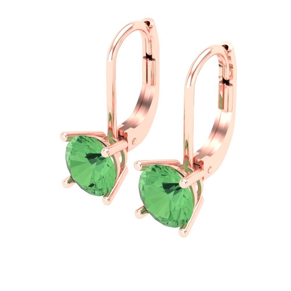 1.5 ctw Green Zirconia Drop Dangle Earrings | 6mm Round Cut White Gold Lever Back | April Birthstone