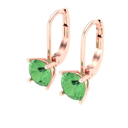1.5 ctw Green Zirconia Drop Dangle Earrings | 6mm Round Cut White Gold Lever Back | April Birthstone