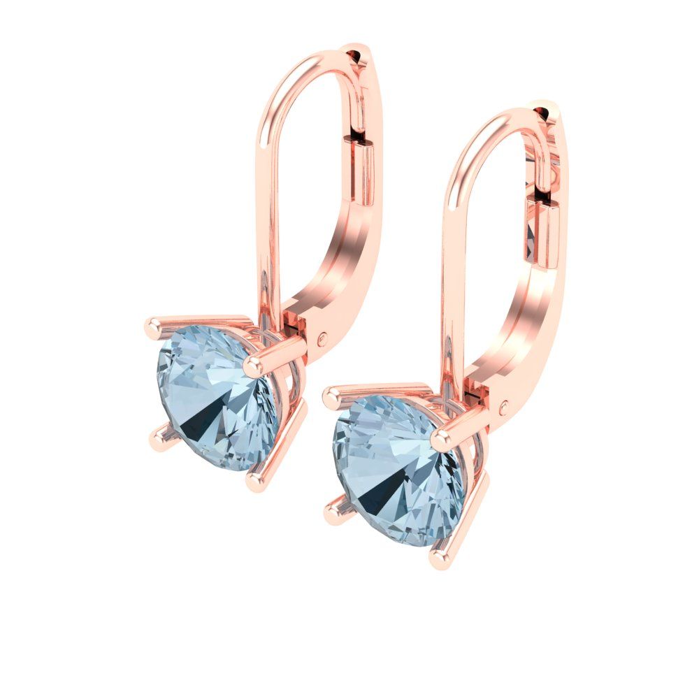 1.5 ctw Aquamarine Drop Dangle Earrings | 6mm Round Cut White Gold Lever Back | March Birthstone