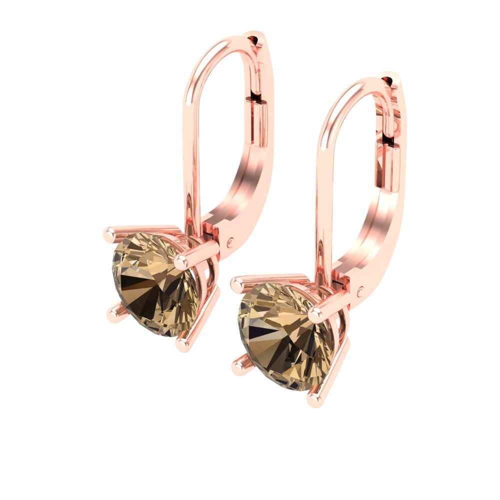 1.5 ctw Champagne Drop Dangle Earrings | 6mm Round Cut White Gold Lever Back | April Birthstone