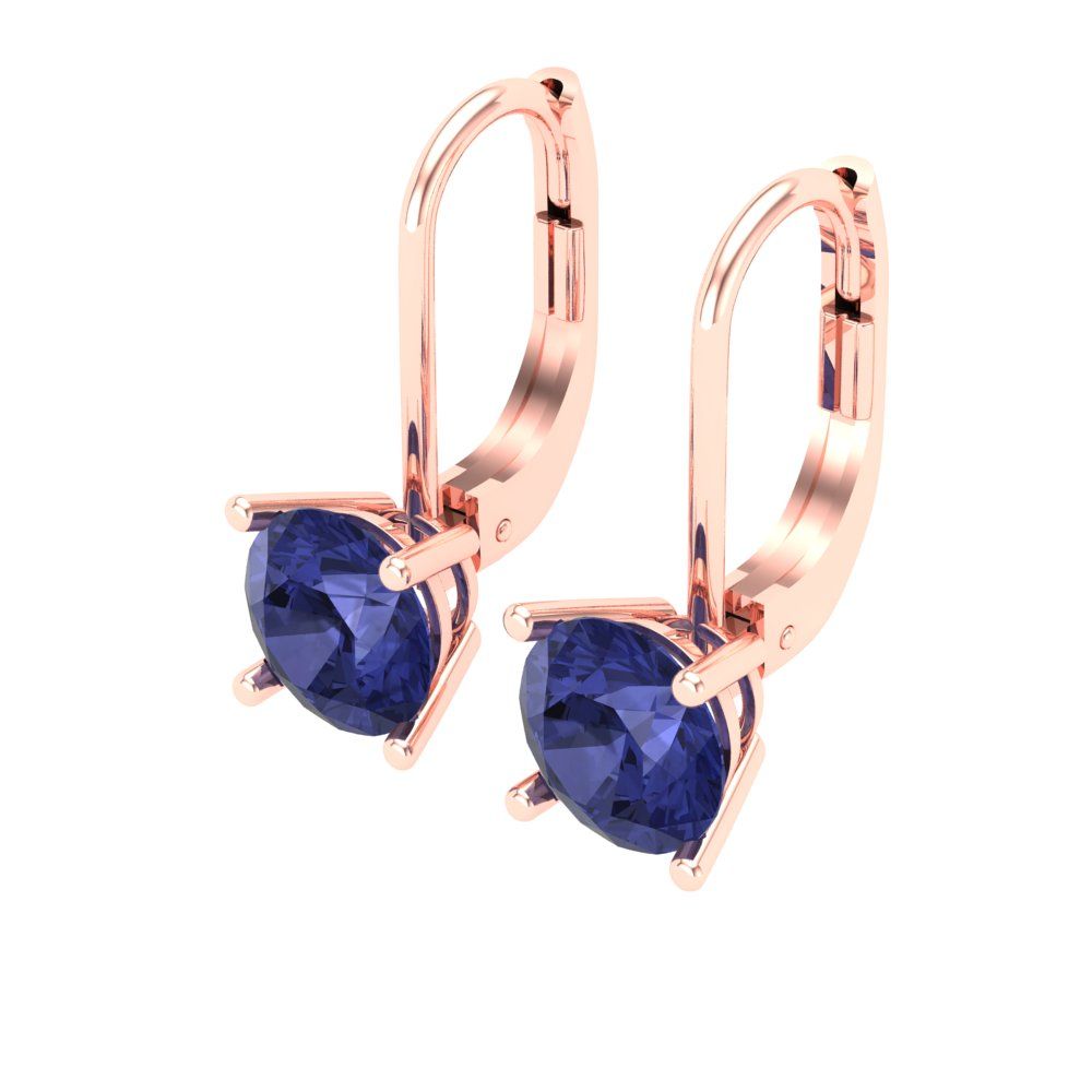 1.5 ctw Tanzanite Drop Dangle Earrings | 6mm Round Cut White Gold Lever Back | December Birthstone