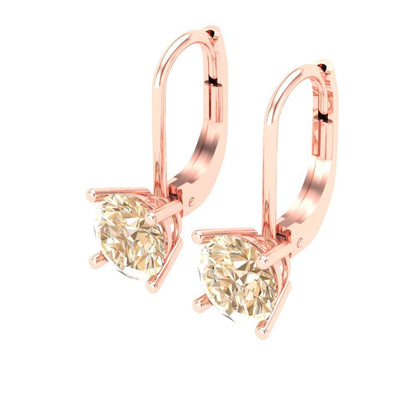 1.5 ctw Morganite Drop Dangle Earrings | 6mm Round Cut White Gold Lever Back | February Birthstone