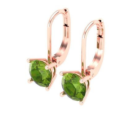 1.5 ctw Peridot Drop Dangle Earrings | 6mm Round Cut White Gold Lever Back | August Birthstone