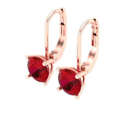 1.5 ctw Pink Tourmaline Drop Dangle Earrings | 6mm Round Cut White Gold Lever Back | April Birthstone