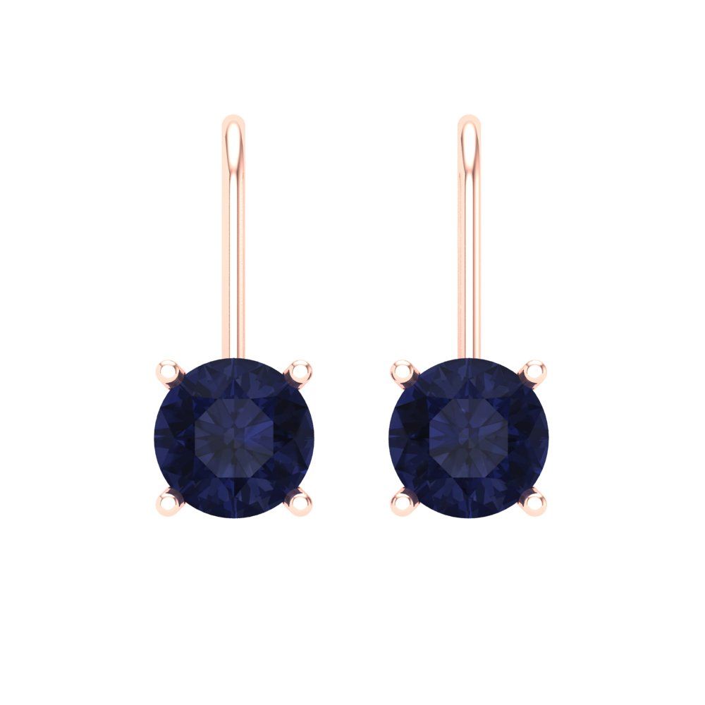 1.5 ctw Blue Sapphire Drop Dangle Earrings | 6mm Round Cut White Gold Lever Back | September Birthstone