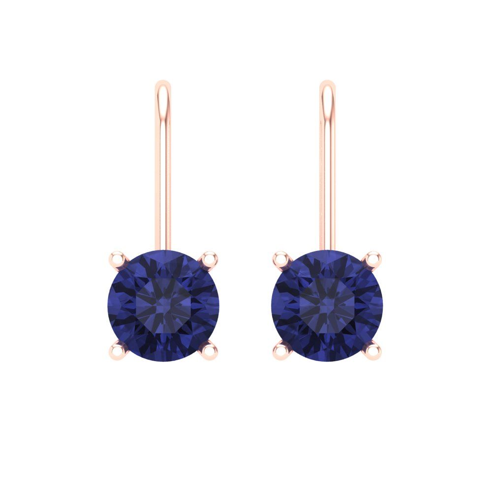 1.5 ctw Tanzanite Drop Dangle Earrings | 6mm Round Cut White Gold Lever Back | December Birthstone