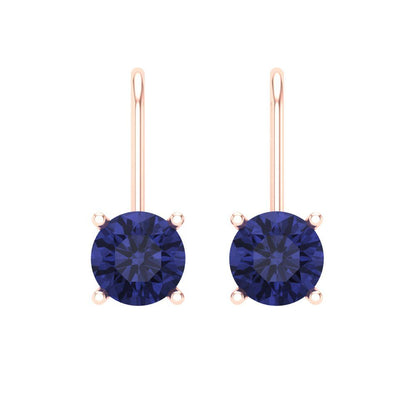 1.5 ctw Tanzanite Drop Dangle Earrings | 6mm Round Cut White Gold Lever Back | December Birthstone