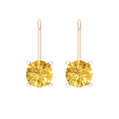 1.5 ctw Citrine Drop Dangle Earrings | 6mm Round Cut White Gold Lever Back | November Birthstone