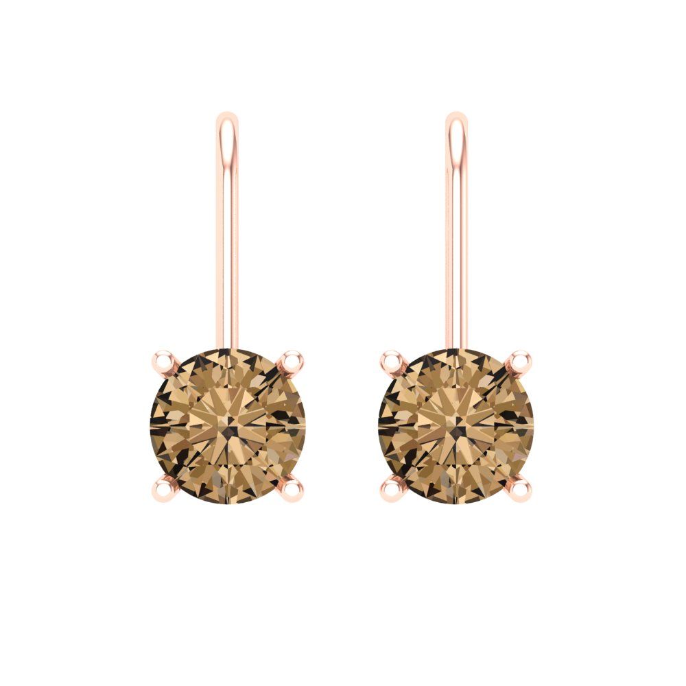 1.5 ctw Champagne Drop Dangle Earrings | 6mm Round Cut White Gold Lever Back | April Birthstone