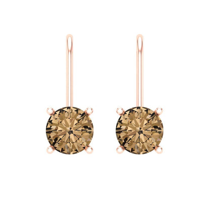 1.5 ctw Champagne Drop Dangle Earrings | 6mm Round Cut White Gold Lever Back | April Birthstone