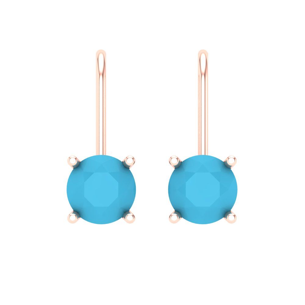 1.5 ctw Turquoise Drop Dangle Earrings | 6mm Round Cut White Gold Lever Back | December Birthstone