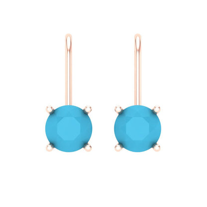 1.5 ctw Turquoise Drop Dangle Earrings | 6mm Round Cut White Gold Lever Back | December Birthstone
