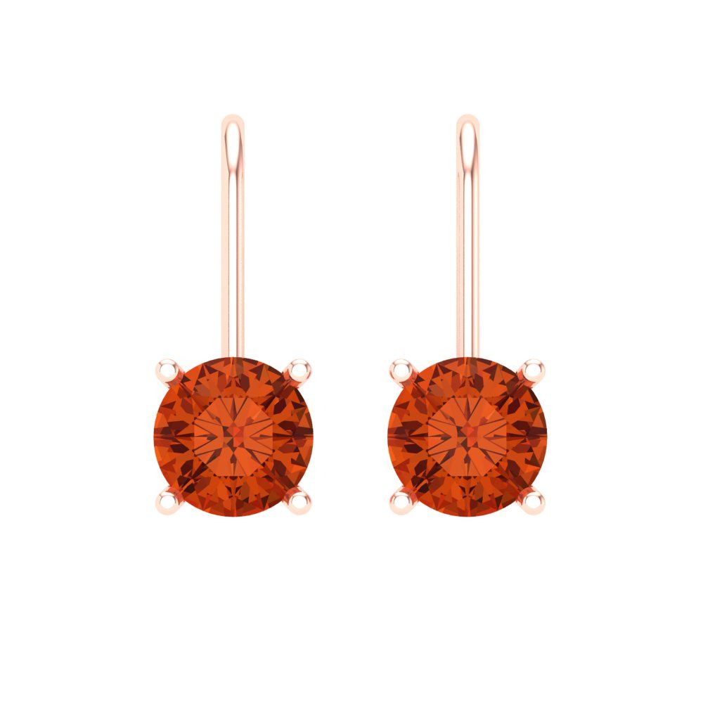 1.5 ctw Red Zirconia Drop Dangle Earrings | 6mm Round Cut White Gold Lever Back | April Birthstone