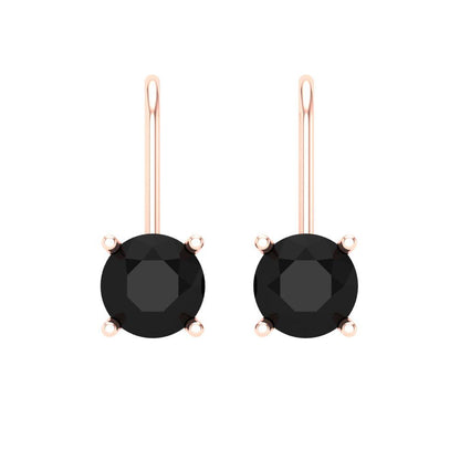 1.5 ctw Onyx Drop Dangle Earrings | 6mm Round Cut White Gold Lever Back | July Birthstone