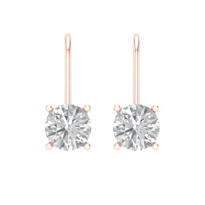1.5 ctw Zirconia Diamond Drop Dangle Earrings | 6mm Round Cut White Gold Lever Back | April Birthstone