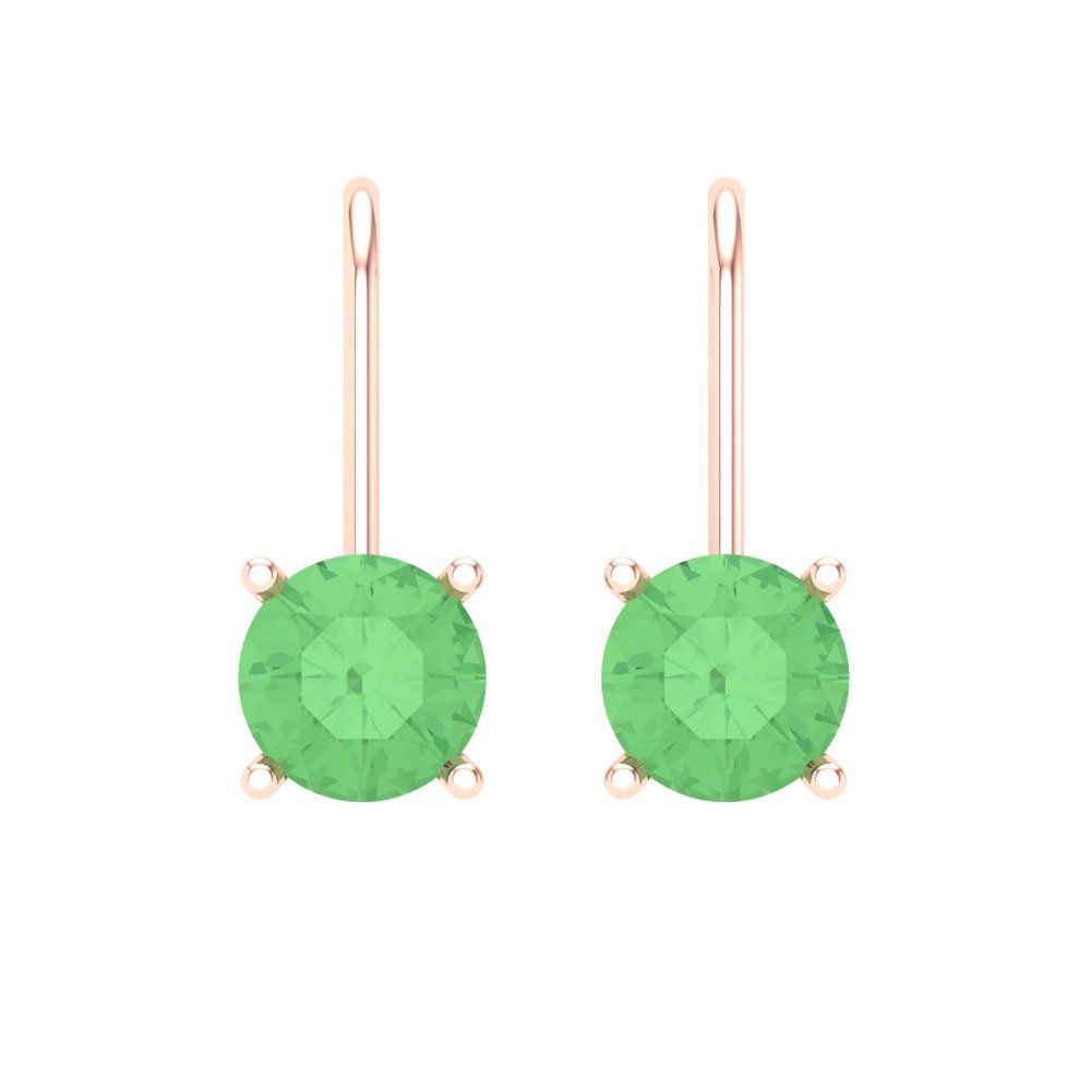1.5 ctw Green Zirconia Drop Dangle Earrings | 6mm Round Cut White Gold Lever Back | April Birthstone