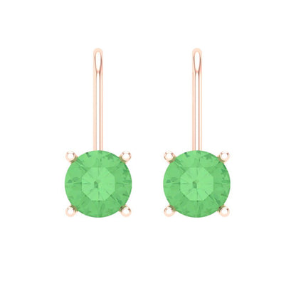 1.5 ctw Green Zirconia Drop Dangle Earrings | 6mm Round Cut White Gold Lever Back | April Birthstone