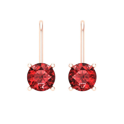 1.5 ctw Garnet Drop Dangle Earrings | 6mm Round Cut White Gold Lever Back | January Birthstone