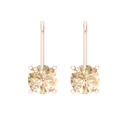 1.5 ctw Morganite Drop Dangle Earrings | 6mm Round Cut White Gold Lever Back | February Birthstone