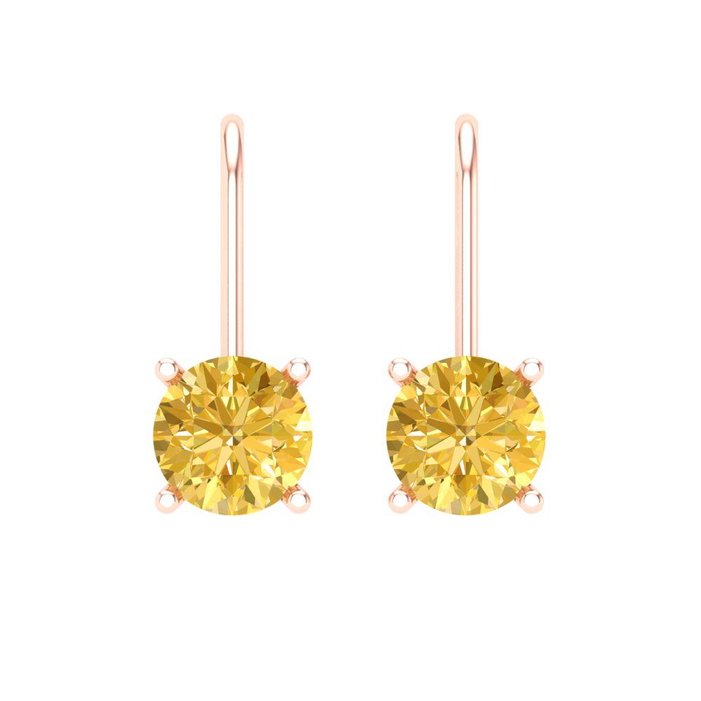 1.5 ctw Yellow Zirconia Drop Dangle Earrings | 6mm Round Cut White Gold Lever Back | April Birthstone