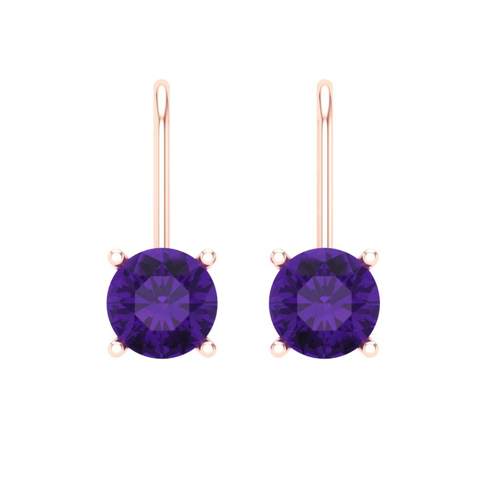1.5 ctw Amethyst Drop Dangle Earrings | 6mm Round Cut White Gold Lever Back | February Birthstone